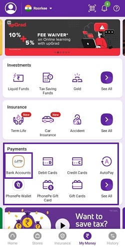 remove bank account from phonepe
